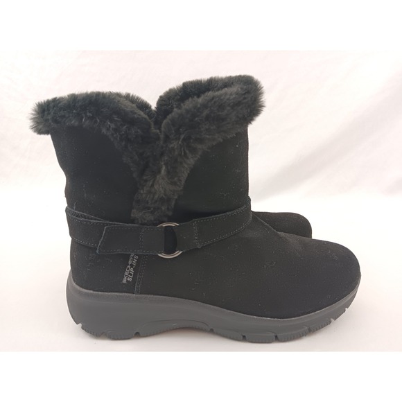 Skechers Easy Going Slip Ins Women Black Faux Fur Lined Winter Booties Size 10 - Picture 8 of 13